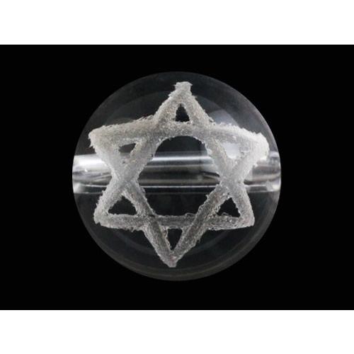 彫刻ビーズ・彫りビーズ 水晶 六芒星 素彫り 12mm 一粒売り ブラジル産
