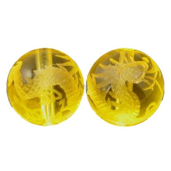 彫刻 一粒売りビーズ 龍 -黄水晶手彫り玉 素彫り 12mm 黄龍