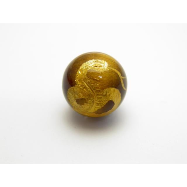 白蛇-虎目石・手彫り玉・金色入り・横穴 14mm玉 1粒売り 横穴 天然石