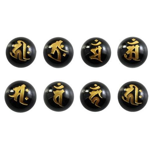 八大仏守護本尊・梵字両面・オニキス 金入 ・彫刻ビーズ・セット 横穴 14mm 手作りにオススメ