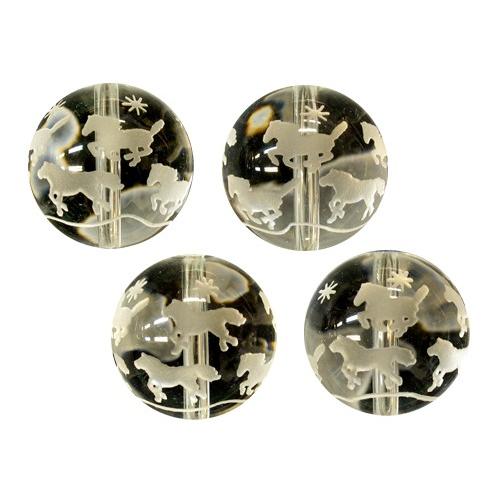 彫刻ビーズ・彫りビーズ 九頭馬-水晶 素 14mm 1粒売り 天然石