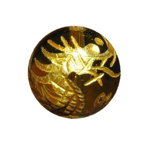 龍 黄水晶手彫り玉 金色入り 12mm 彫刻 一粒売りビーズ シトリン