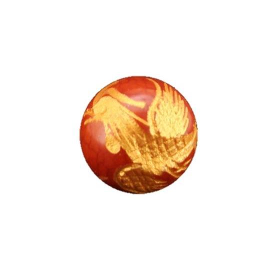 鳳凰 龍紋メノウ手彫り玉・金色入り 12mm 彫刻 一粒売りビーズ 天然石 