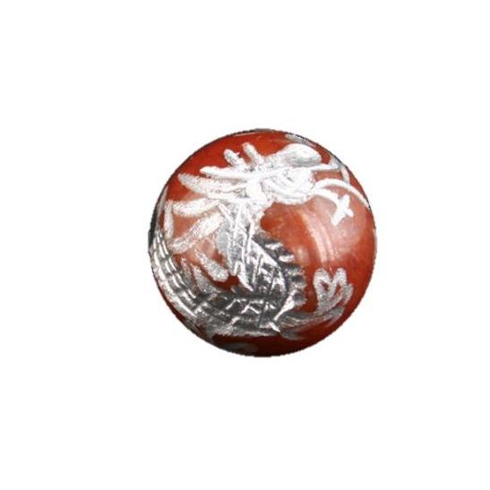 龍 龍紋メノウ手彫り玉・銀色入り 12mm 彫刻 一粒売りビーズ 天然石 