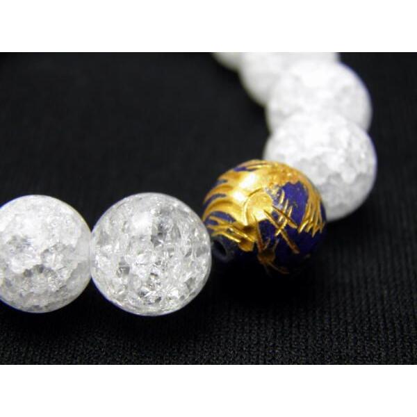 龍鳳凰 龍金彫り＆鳳凰金彫り クラック水晶 14mm ブレスレット 天然石 