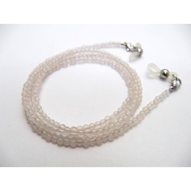 天然石 ローズクォーツ3mm玉 銀 丸玉 メガネチェーン 置き忘れ防止