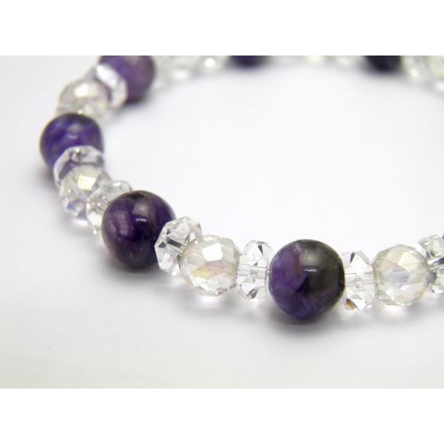 チャロアイトAAA オーロラクォーツ デザインブレスレット 数珠  