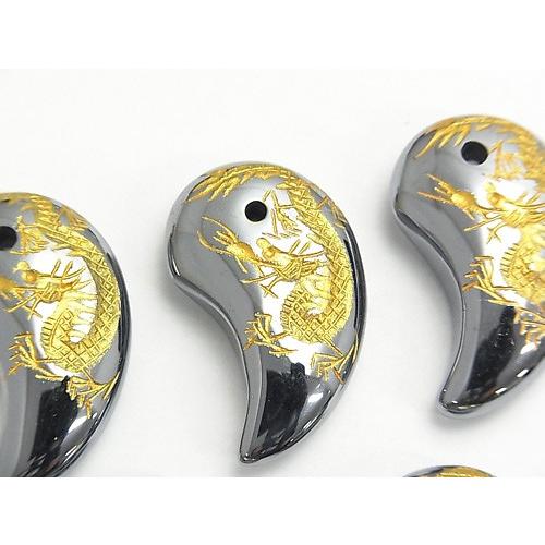 勾玉 M 青龍彫り 高純度テラヘルツ鉱石 現代勾玉 パワーストーン バラ売り 青龍金彫り勾玉 パワーストーン