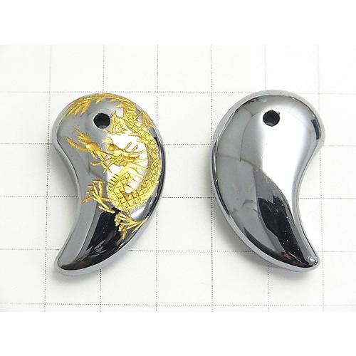 勾玉 M 青龍彫り 高純度テラヘルツ鉱石 現代勾玉 パワーストーン バラ売り 青龍金彫り勾玉 パワーストーン_1