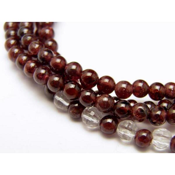 天然石のガーネット＆水晶 4mm玉 メガネチェーン・パワーストーンの