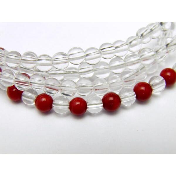 天然石 メガネチェーン 赤珊瑚 コーラル＆水晶 3A 4mm玉メガネチェーン