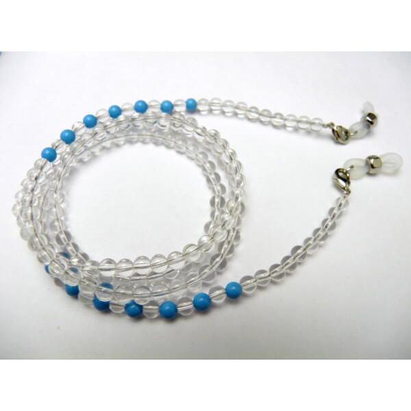 天然石 メガネチェーン ターコイズ＆水晶 4mm玉 パワーストーン 天然石 ターコイズ＆水晶 4mm玉 レディース メガネチェーン 眼鏡チェーン グラスコード 天然石 メガネチェーン ターコイズ＆水晶 4mm玉 パワーストーン