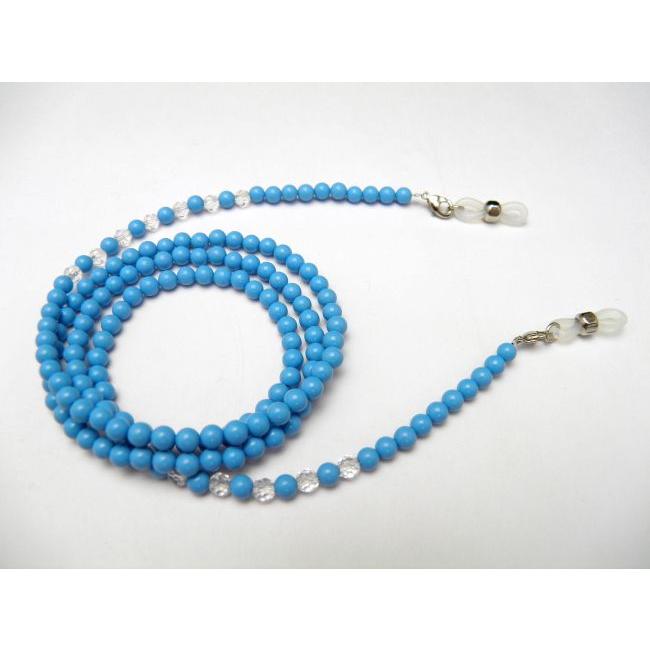 天然石 メガネチェーン ターコイズ＆水晶 4mm玉メガネチェーン