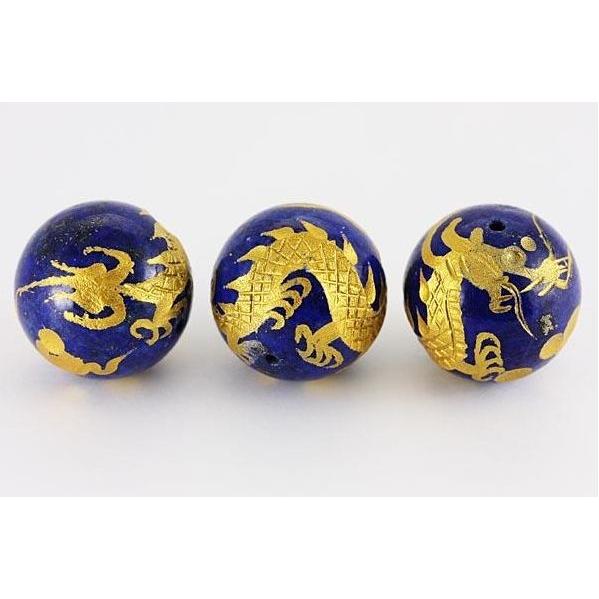 五爪龍 ラピスラズリ EX 金彫り 18mm 彫刻 一粒売りビーズ 風水