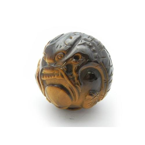 置き石 龍 浮かし彫り丸玉 タイガーアイ 30mm 1個売り 天然石 風水