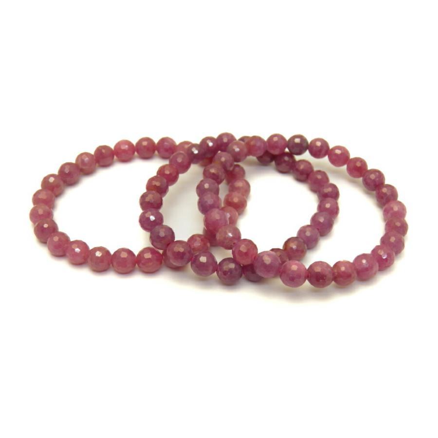 ミャンマー産 ルビーブレスレット 紅玉 7.5-8mm珠 数珠 カット