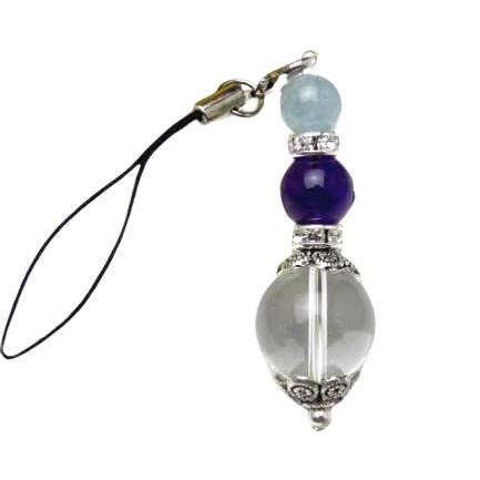 ストラップ ストレートタイプ 水晶＆アメジスト＆アクアマリン 携帯