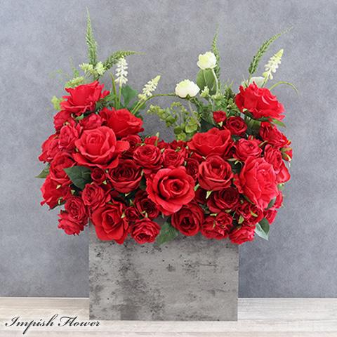 バラ 造花 インテリア 赤 大きい アーティフィシャルフラワー 大型 高級 おしゃれ フラワーアレンジメント 豪華 B-574 | 