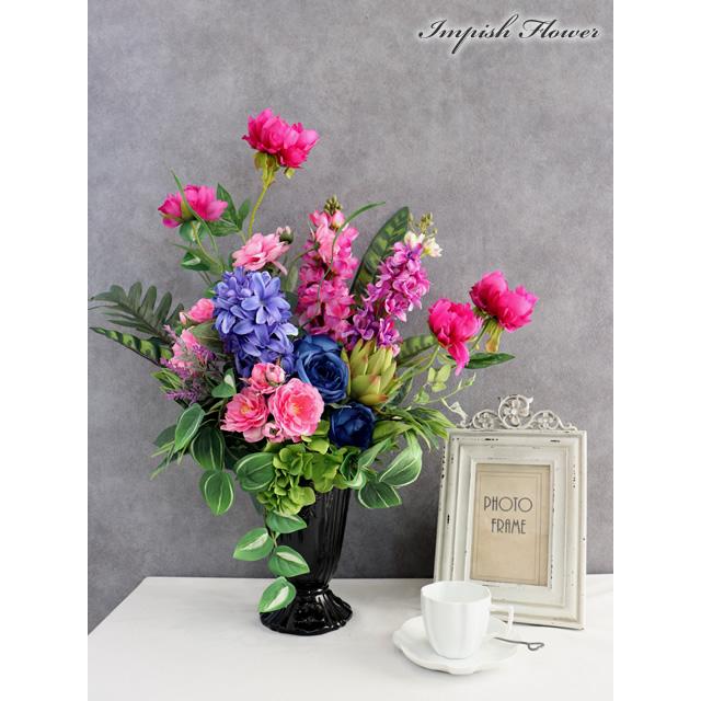 高級アート大型フラワーアレンジ使用一点物　インテリアギフト　陶器花器付き　造花 造花 インテリア 大きい アーティフィシャルフラワー 大型 高級