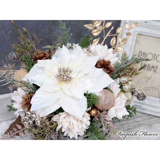 クリスマス アレンジメント ポインセチア 造花 卓上 アレンジ 白 インテリア M-466 |  | 01