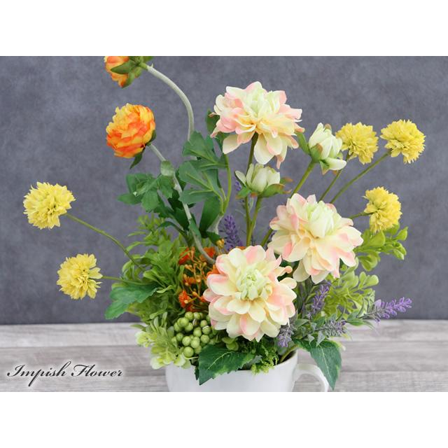 造花 フラワーアレンジメント 卓上 アーティフィシャルフラワー アレンジメント 黄色 オシャレ S-464 |  | 01