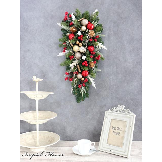 クリスマススワッグ 造花 壁掛け 赤 クリスマスリース スワッグ 花