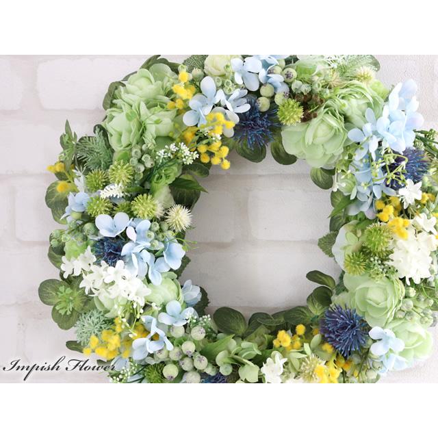 造花 リース 玄関 壁掛け フラワーリース あじさい パステル 豪華 アートフラワー アレンジ おしゃれ W-1069 |  | 01