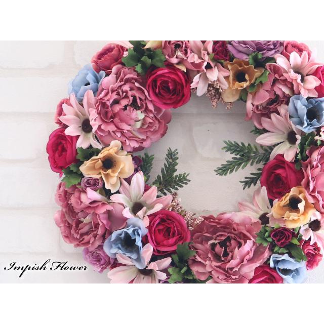 造花 リース 玄関 豪華 42cm 壁掛け フラワーリース おしゃれ 人気