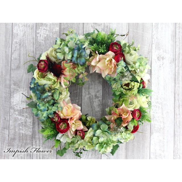 造花 リース 豪華 壁掛け 玄関 アレンジメント W-610