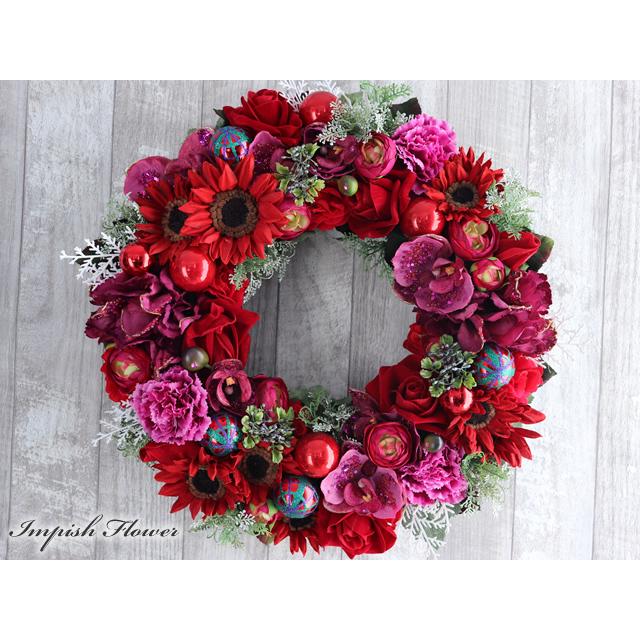 クリスマスリース 玄関 造花 クリスマス リース アートフラワー W 672 W 672 Impish From Naocolour 通販 Yahoo ショッピング