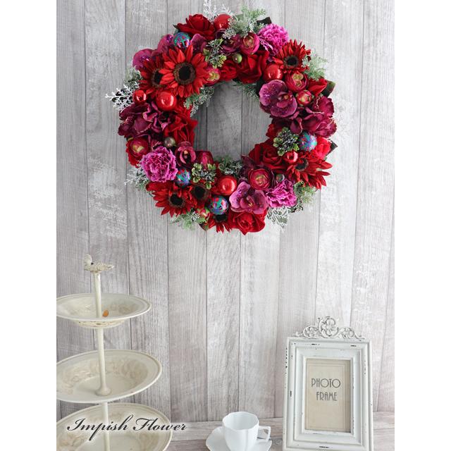 クリスマスリース 玄関 造花 クリスマス リース アートフラワー W-672 クリスマスリース 玄関 造花 クリスマス リース アートフラワー W-672