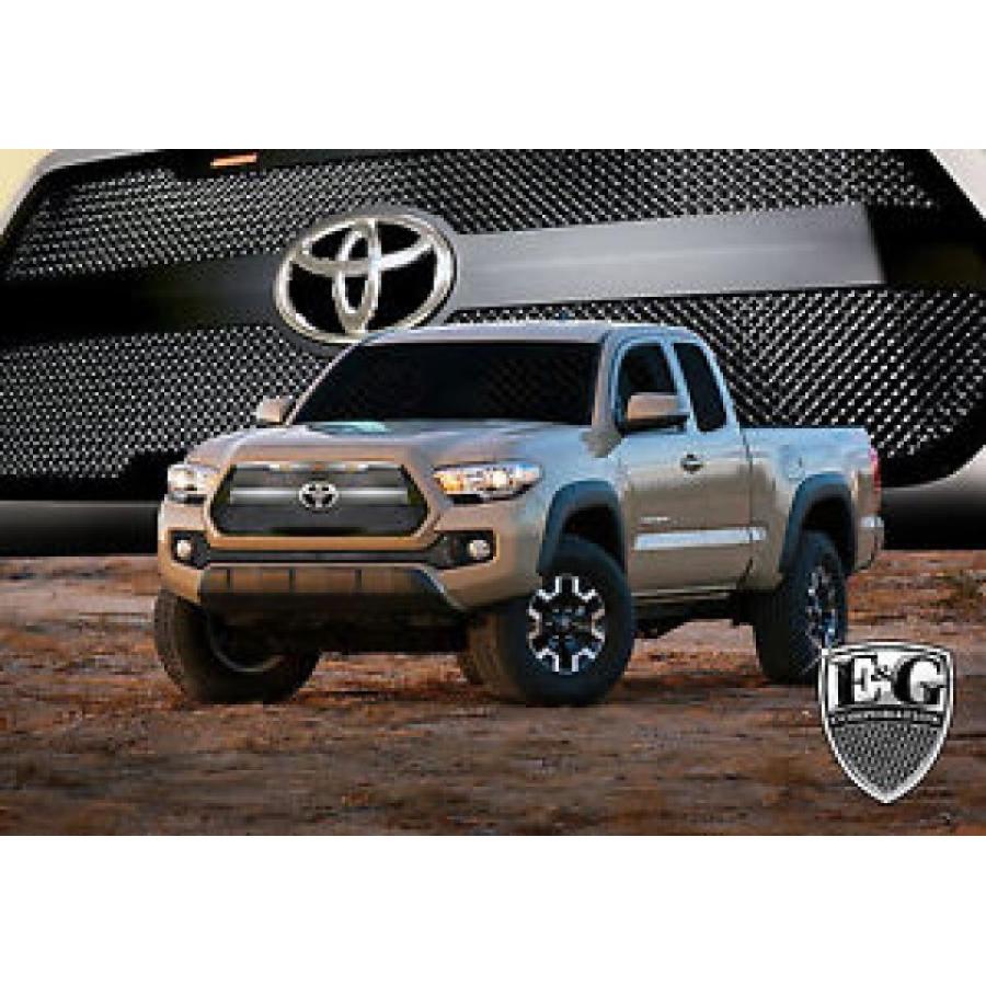 全国送料無料 直輸入 エンブレム 2pc Chrome Black Stacked W Bar Fine Mesh Grille Grill E G Fit 16 Toyota Tacoma Supersport Tn