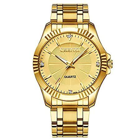 高評価の贈り物 Plated IP Steel Stainless Gold Men's C with Male for Watches Wrist Business 腕時計