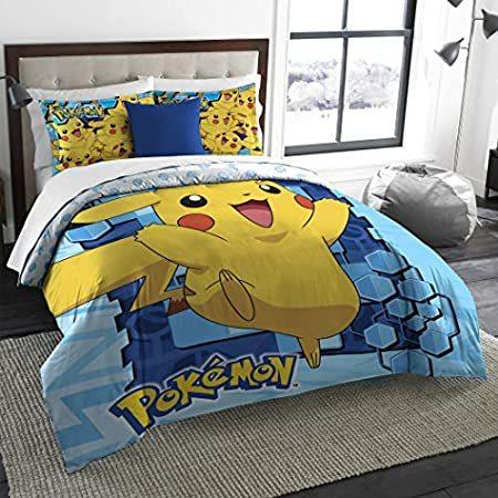 『1年保証』 3個入りブルーイエロー大Pokemon Pikachuツイン/フル寝具掛け布団セット、子供、ポケットモンスターボールホワイトブルースカイ寝具ベッドルー 布団セット