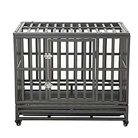 オンラインストア入荷 Luckup 簡単な四輪と中 大型犬 ペットベビーサークル用ヘビーデューティー犬 ケージ 強い金属犬小屋やクレートは42インチをインストールするには オンライン質屋 Ssl Daikyogo Or Jp