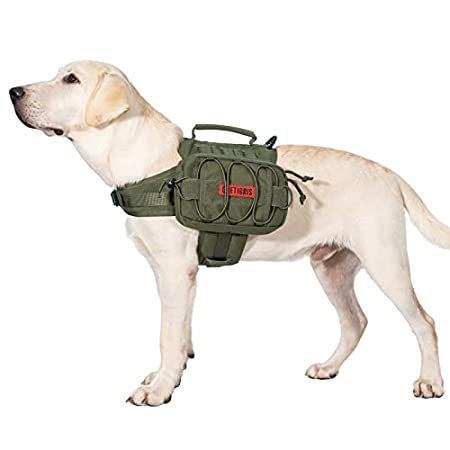 OneTigris 犬用バックパック ハイキング用 ナイロン製 犬用ハーネスバックパック 大型犬用 17〜23.5インチ 首回り 25〜31インチ 胸