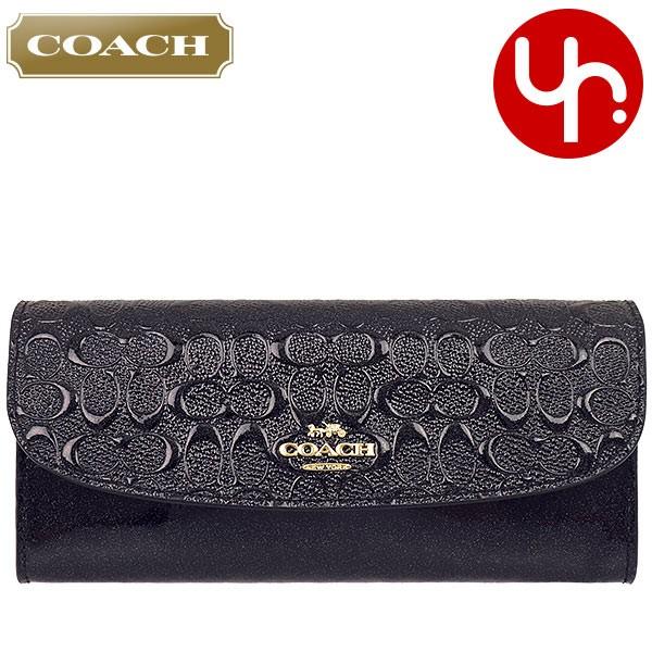 コーチ COACH 財布 長財布 F26814 ブラック ラグジュアリー デボスド シグネチャー パテント レザー ソフト ウォレット