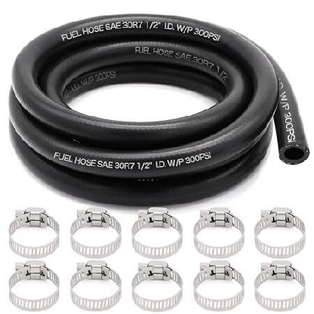 Jeemiter 1/2インチ (13mm) ID 燃料ラインホース 10フィート NBR ネオプレンゴムプッシュロックホース 高圧 300PSI クランプ10個付き 自動車用燃料シ 並行輸入品 | 