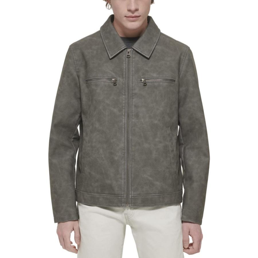 リーバイス (Levi's) メンズ レザージャケット アウター Faux Leather Jacket W/ Laydown Collar (Light Grey) sh29909232