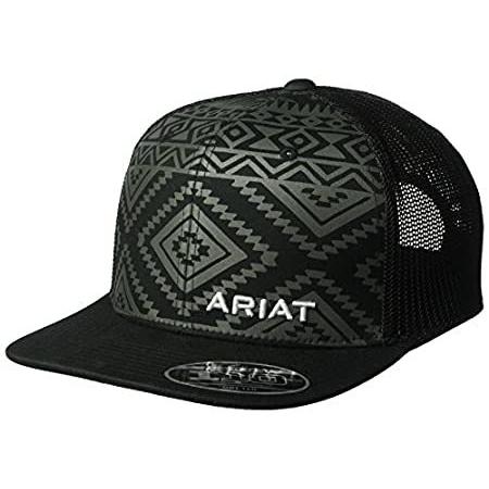 【逸品】 ARIAT Men's Aztec Black Flat Bill Cap, One Size キャップ