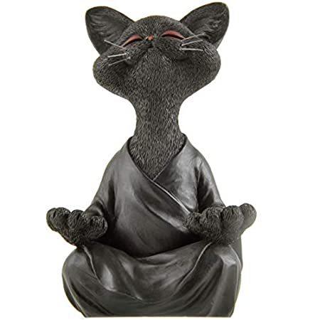 【新品、本物、当店在庫だから安心】 JFSM INC. - Collectible Yoga Meditation Figurine Cat Buddha Black Whimsical オブジェ、置き物