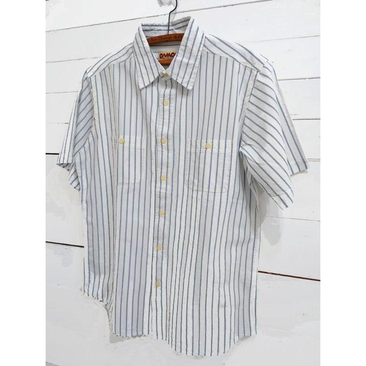 CAMCO(カムコ)レイルロードストライプ シャンブレー 半袖シャツ オフホワイト S M L XL