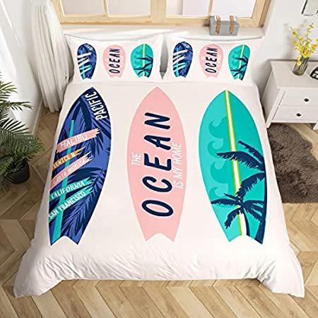 買い誠実 Homewish Surfboard Comforter Cover Set Summer Sea Surfing Theme Duvet Cover ベッドカバー