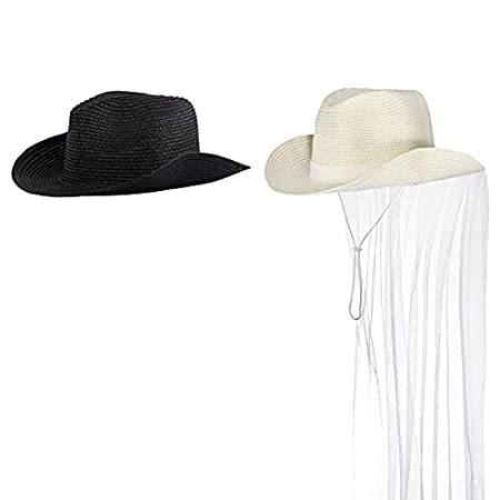 特別価格 Straw Pieces 2 SATINIOR Cowboy Novelty Veil with Cowgirl Bride Western Hat その他帽子
