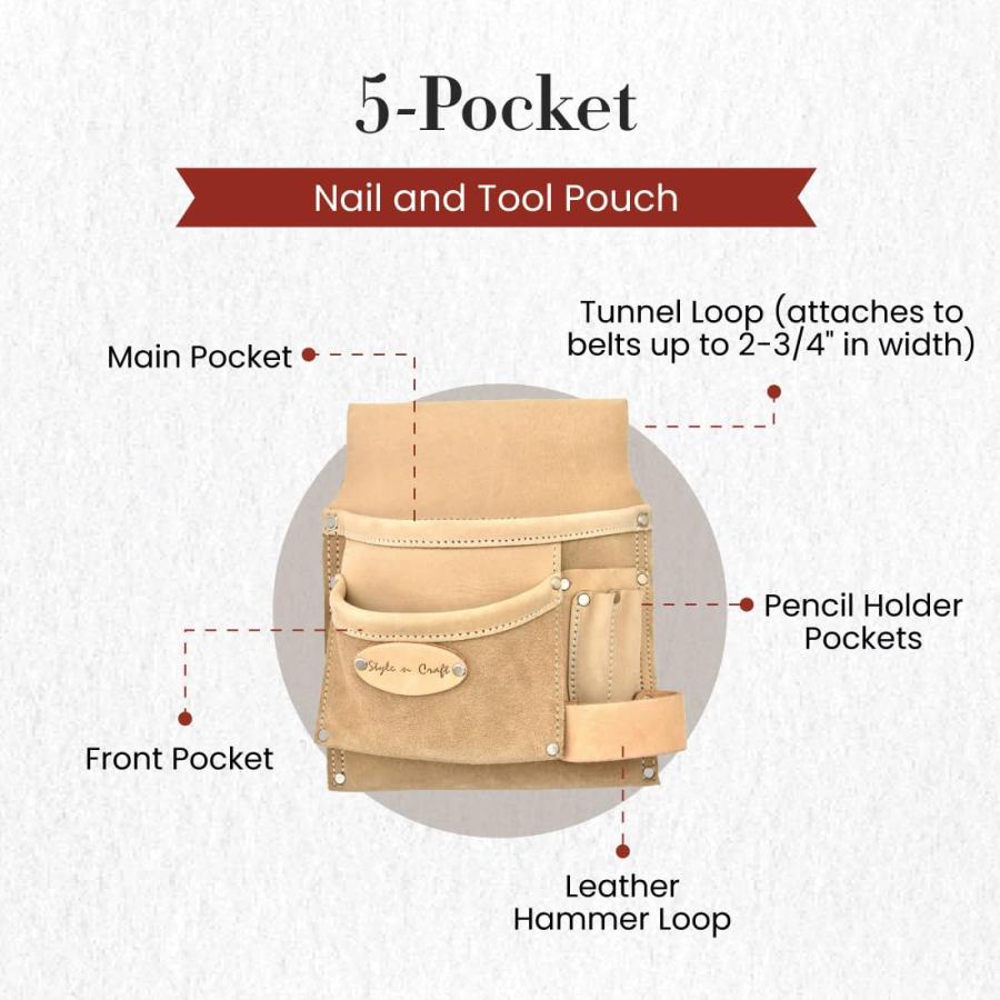 【並行輸入品】Style n Craft 5 Pocket Nail and Tool Pouch， Heavy Duty Leather T_6