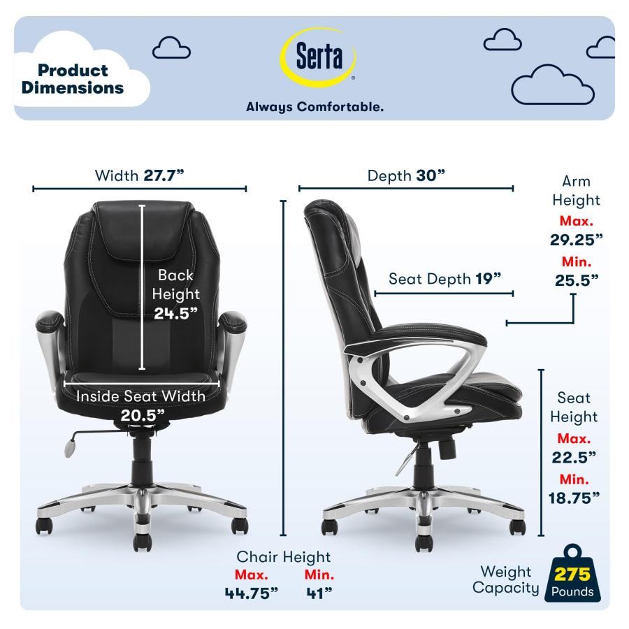 【並行輸入品】Pemberly行Office Chair in Puresoftブラックフェイクレザー Serta Executive Offi_6