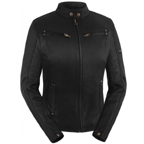 【並行輸入品】(トゥルーエレメント)True Element レディース 軽快なベント付きスクーターカラー付きレザー製オートバイジャケット(ブラ_1