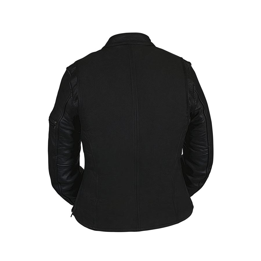 【並行輸入品】(トゥルーエレメント)True Element レディース 軽快なベント付きスクーターカラー付きレザー製オートバイジャケット(ブラ_5