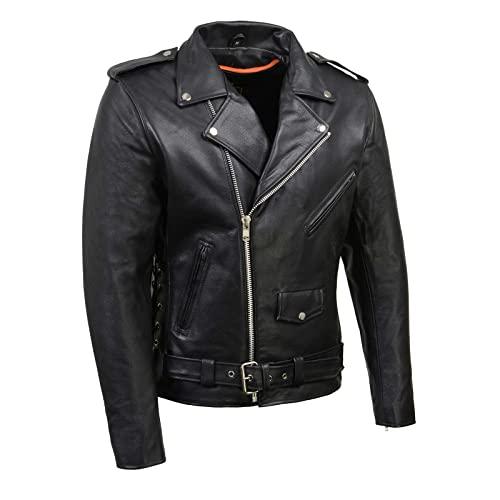 【並行輸入品】Milwaukee Leather SH1011 ブラック クラシック ポリス オートバイジャケット メンズ 牛革 サイドレース付の画像