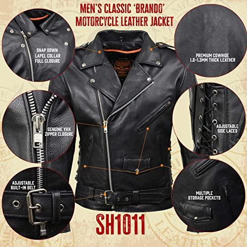 【並行輸入品】Milwaukee Leather SH1011 ブラック クラシック ポリス オートバイジャケット メンズ 牛革 サイドレース付の画像